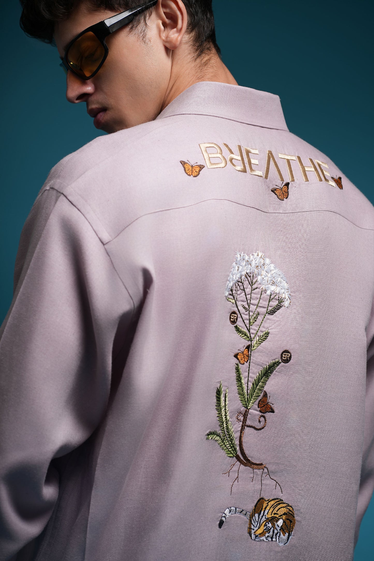 WILDFLOWER GUARDIAN– TIGER’S REST MAUVE LINEN SHIRT