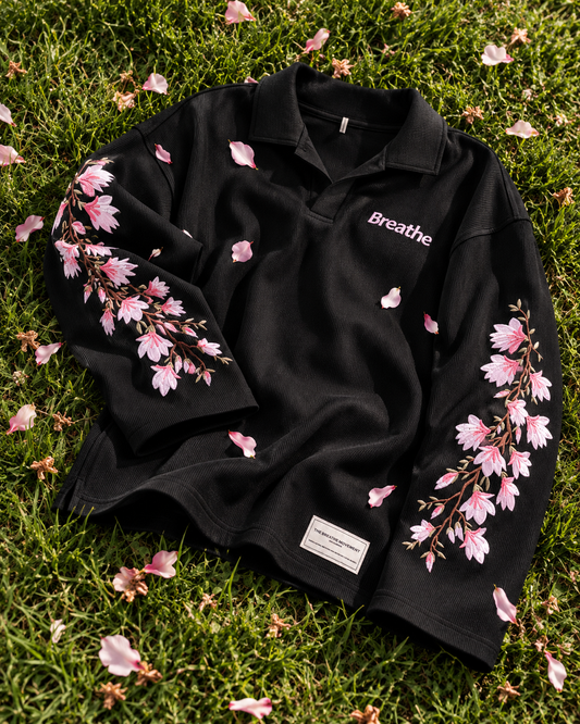 Black Blossom Embroidered Polo T-shirt