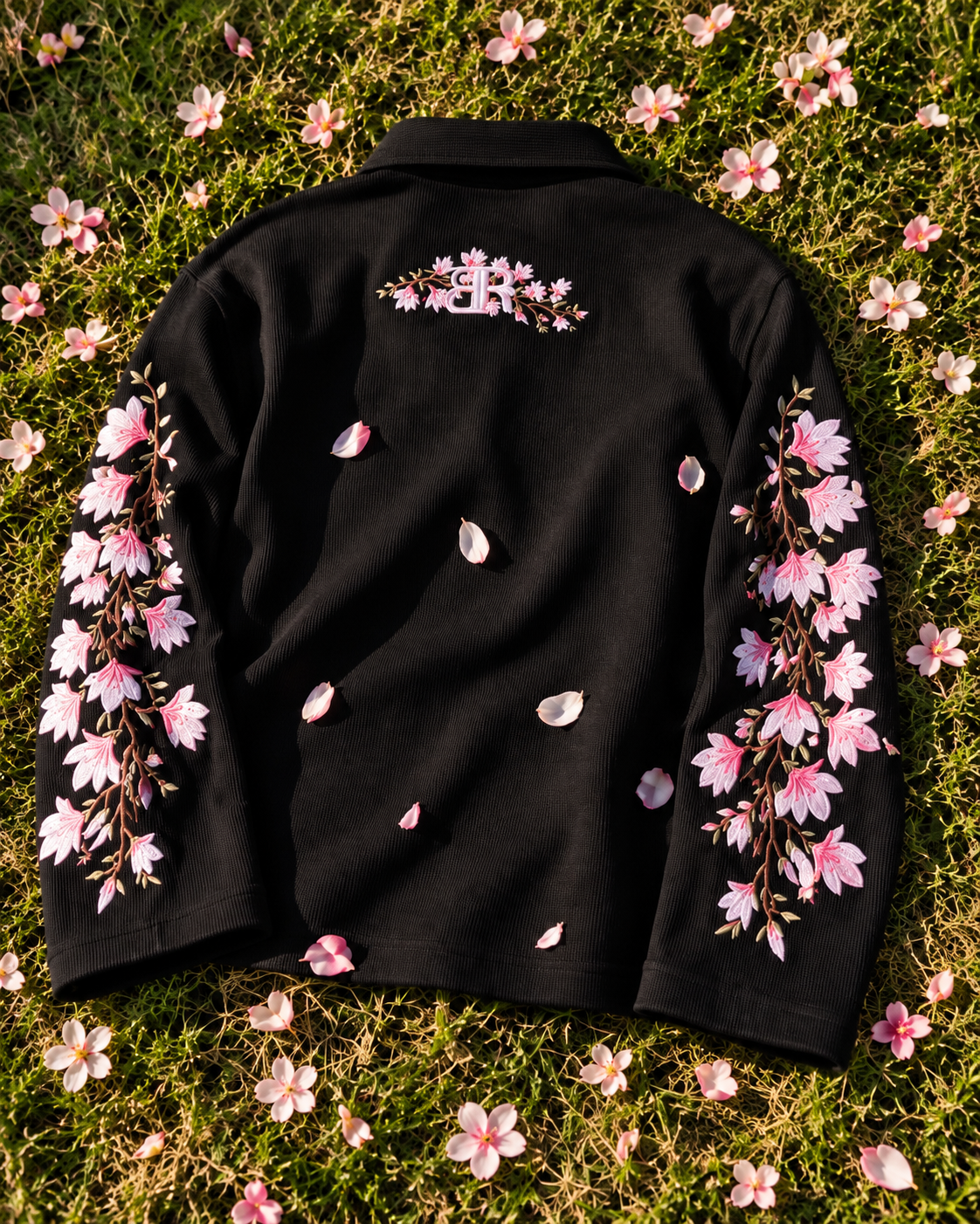 Black Blossom Embroidered Polo T-shirt