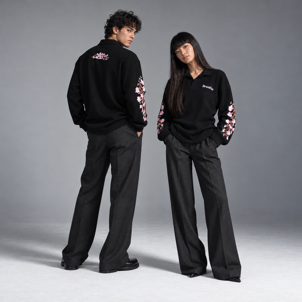 Black Blossom Embroidered Polo T-shirt