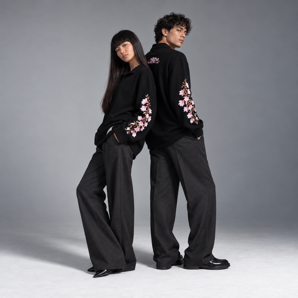 Black Blossom Embroidered Polo T-shirt