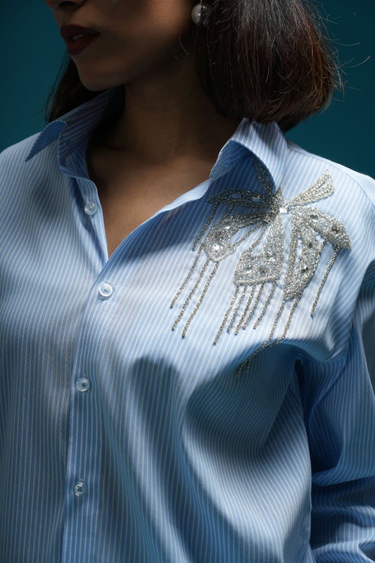 CRYSTAL STRIPE SATIN SHIRT