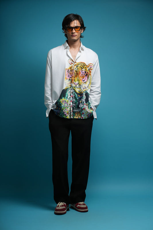 "BOSS OF THE BLOCK : TIGER"  WHITE GIZA SHIRT