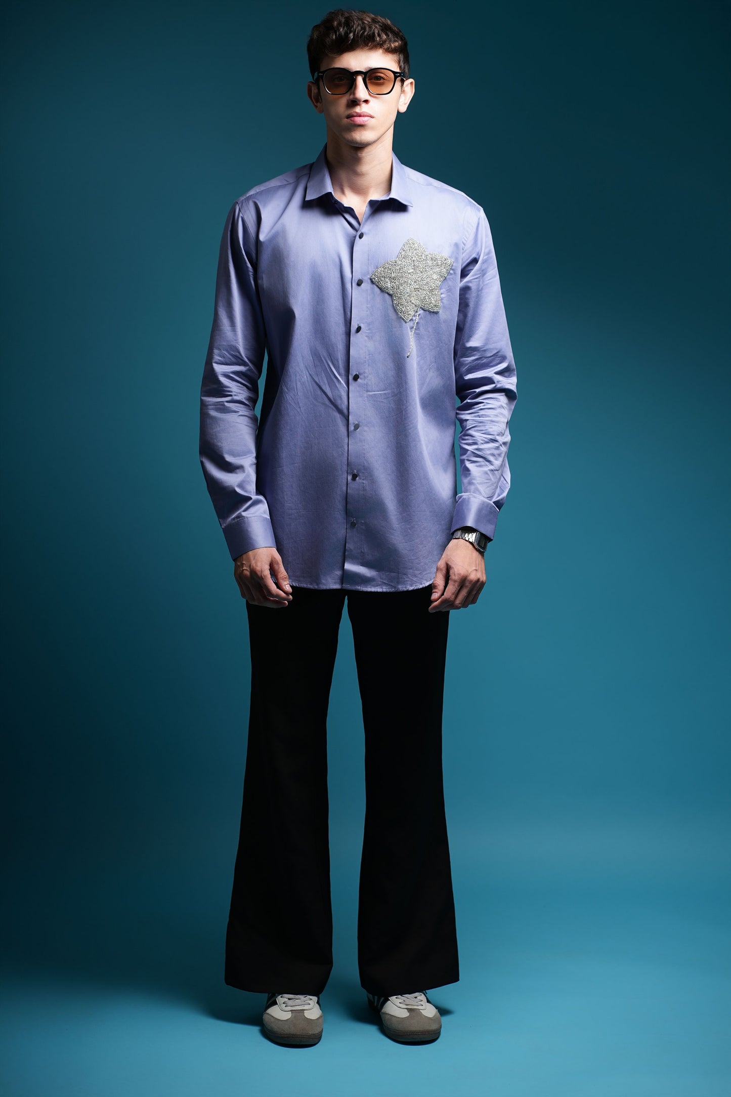 Crystal flower Lavender blue shirt