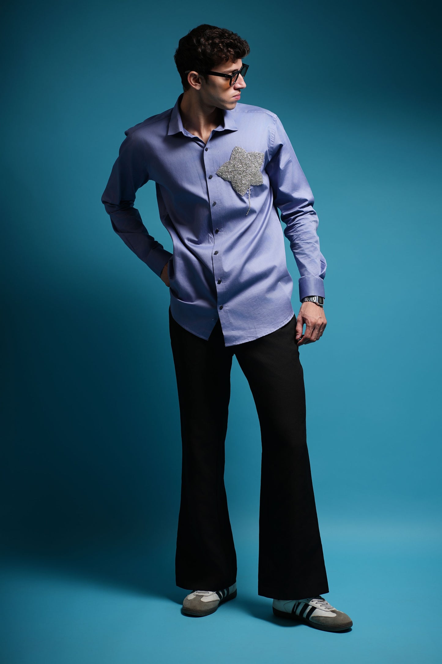 Crystal flower Lavender blue shirt