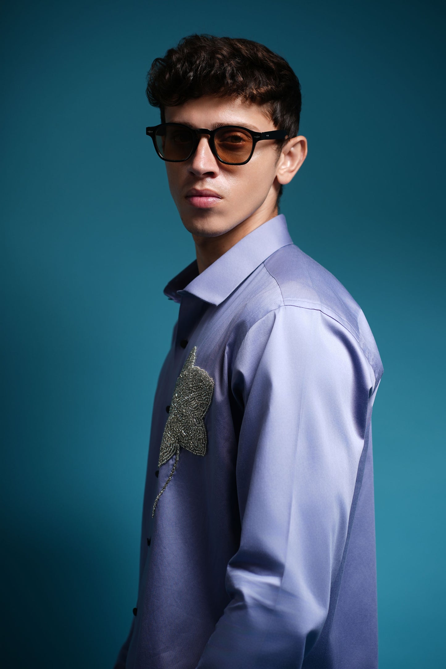 Crystal flower Lavender blue shirt