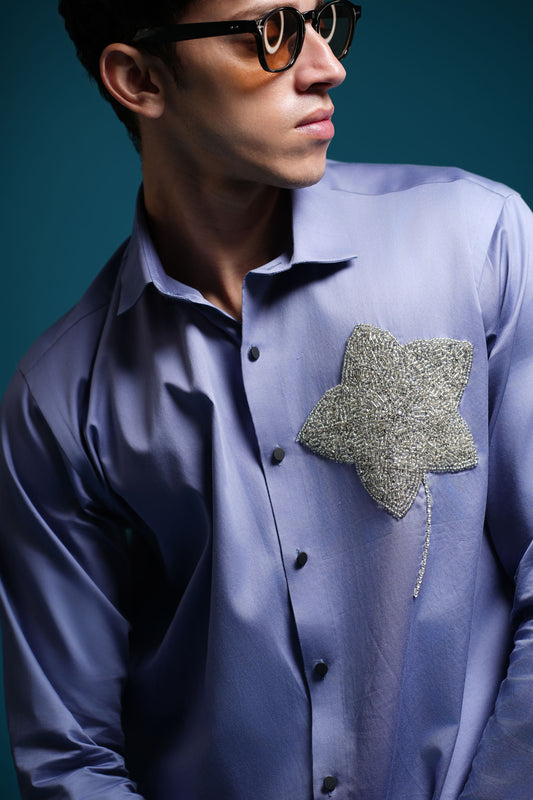 CRYSTAL FLOWER SATIN SHIRT - PRE ORDER