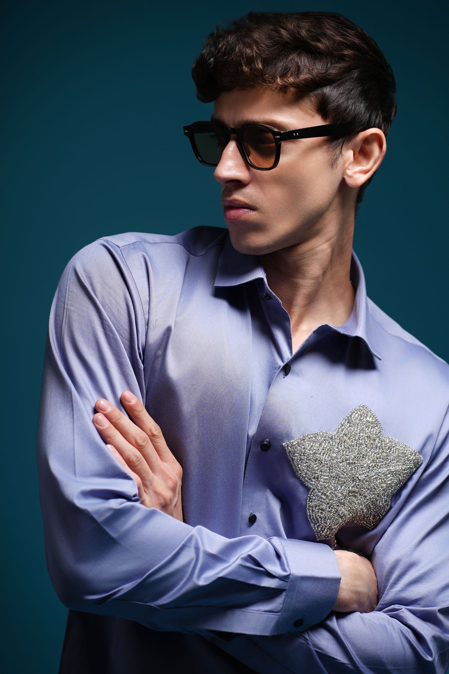 Crystal flower Lavender blue shirt