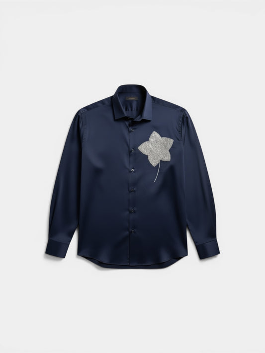 CRYSTAL FLOWER GIZA NAVY BLUE SHIRT