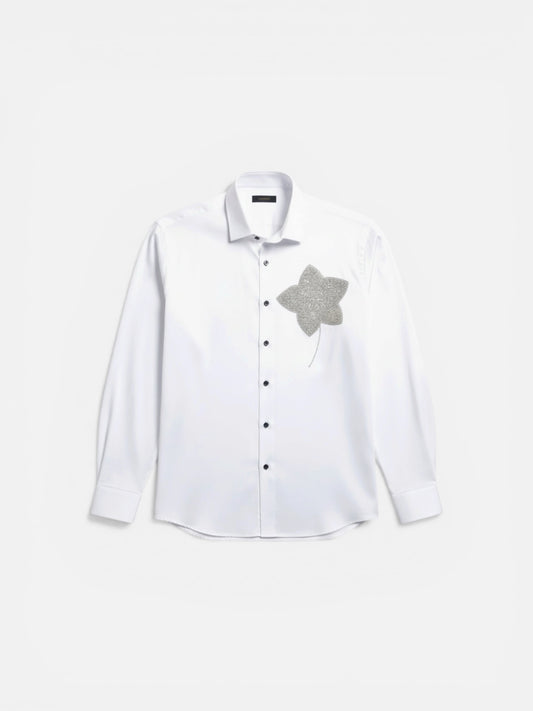 CRYSTAL FLOWER GIZA WHITE SHIRT