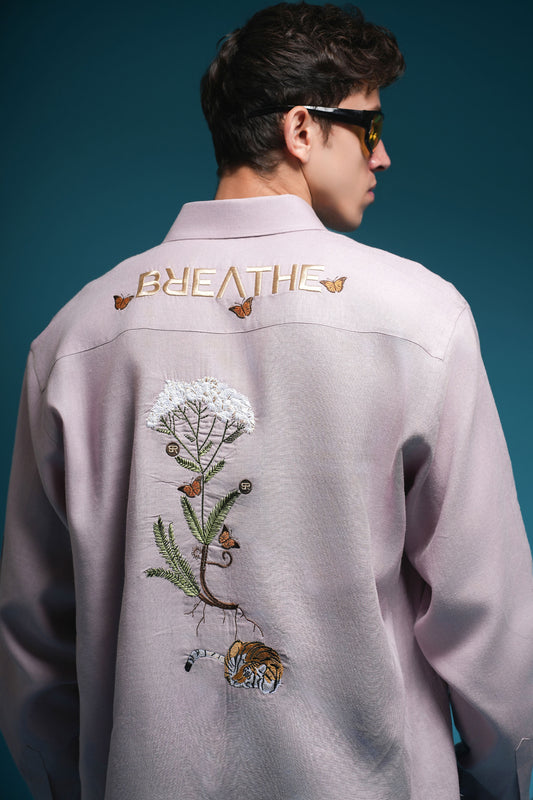 WILDFLOWER GUARDIAN– TIGER’S REST MAUVE LINEN SHIRT