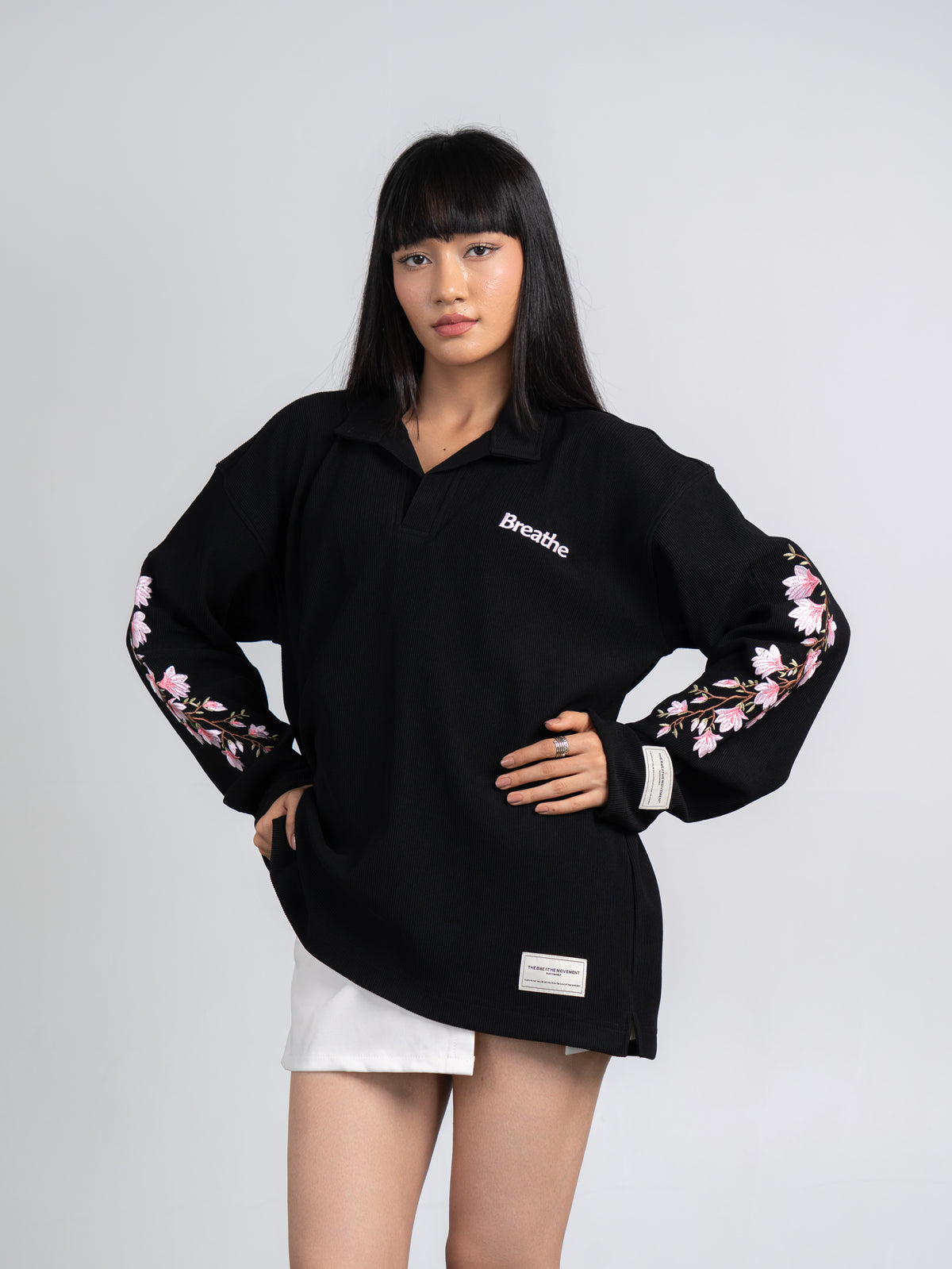 Black Blossom Embroidered Polo T-shirt
