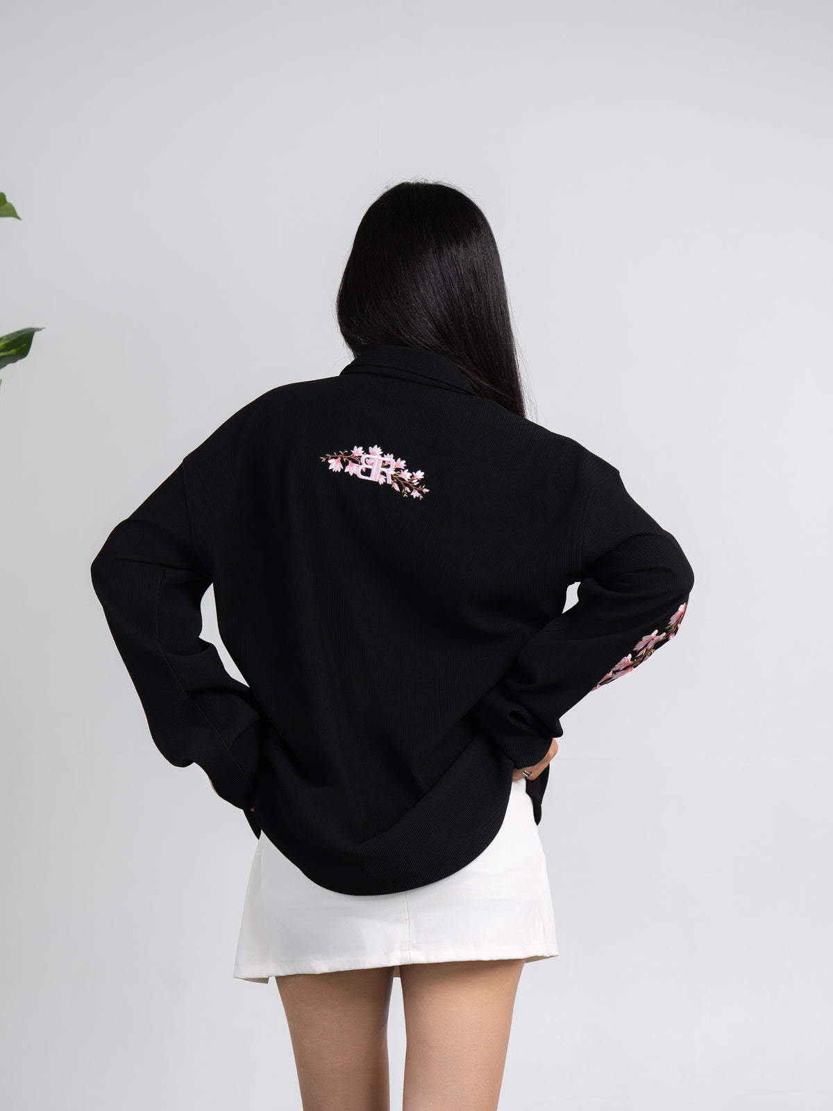 Black Blossom Embroidered Polo T-shirt