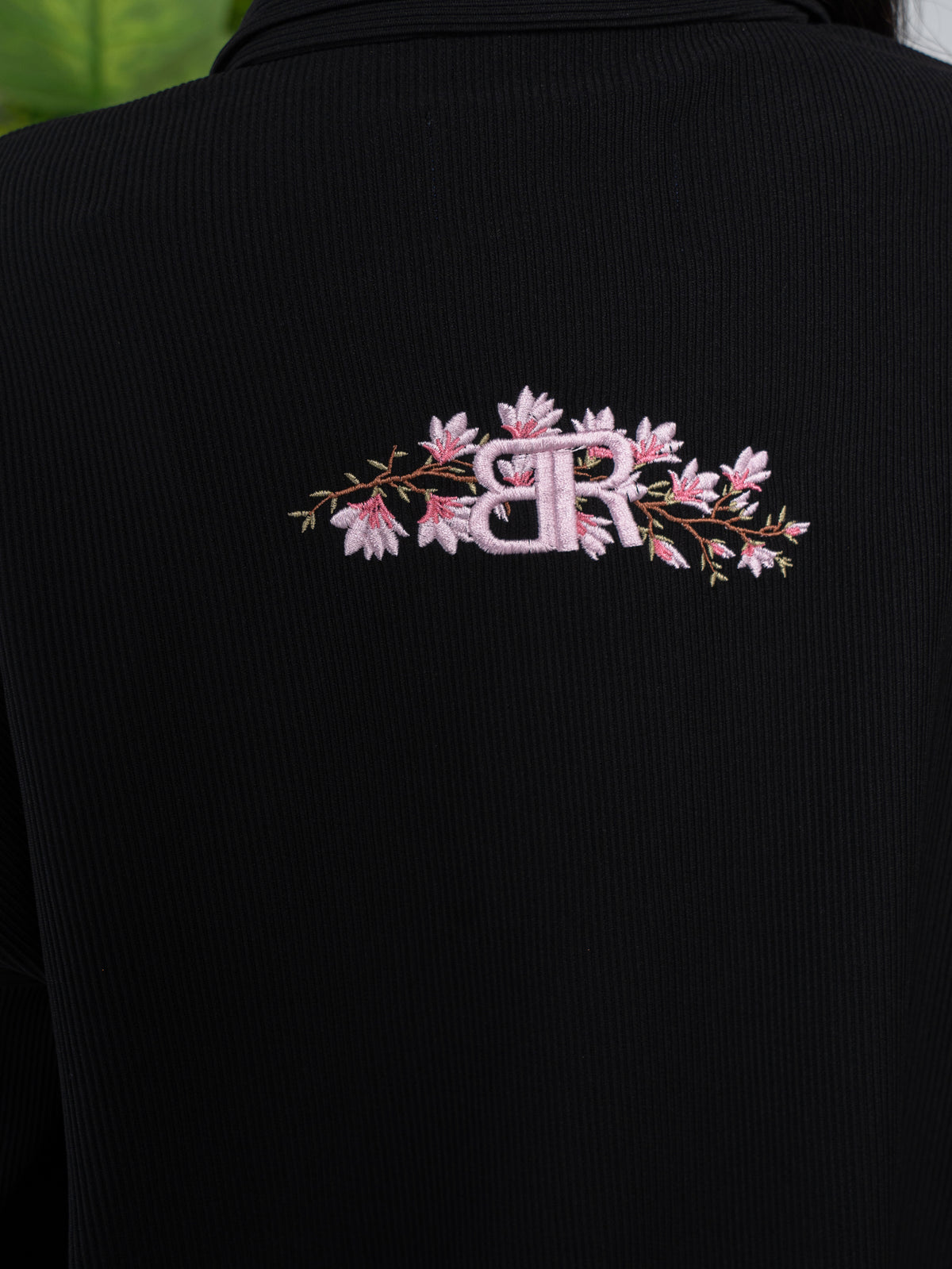 Black Blossom Embroidered Polo T-shirt