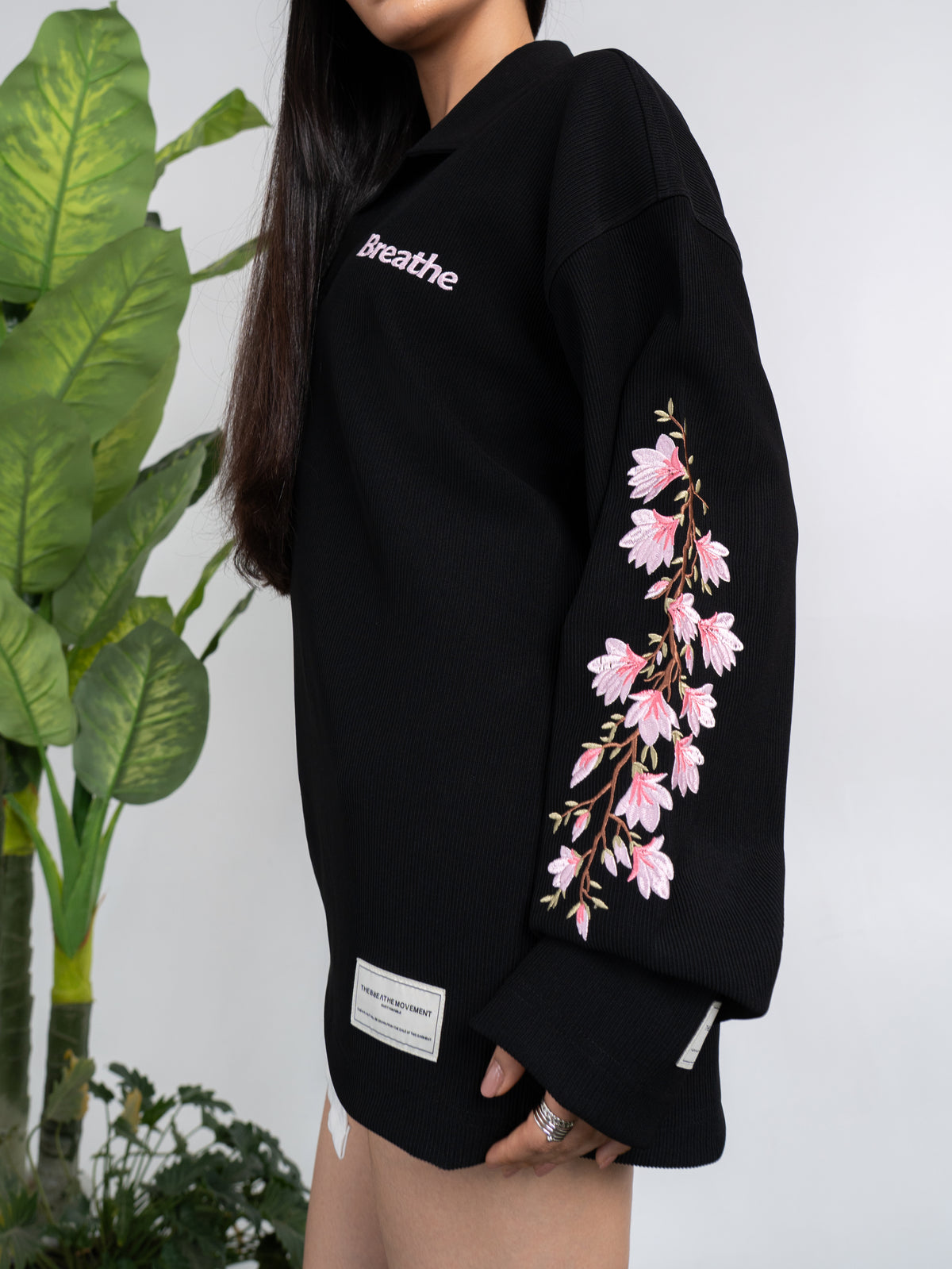 Black Blossom Embroidered Polo T-shirt