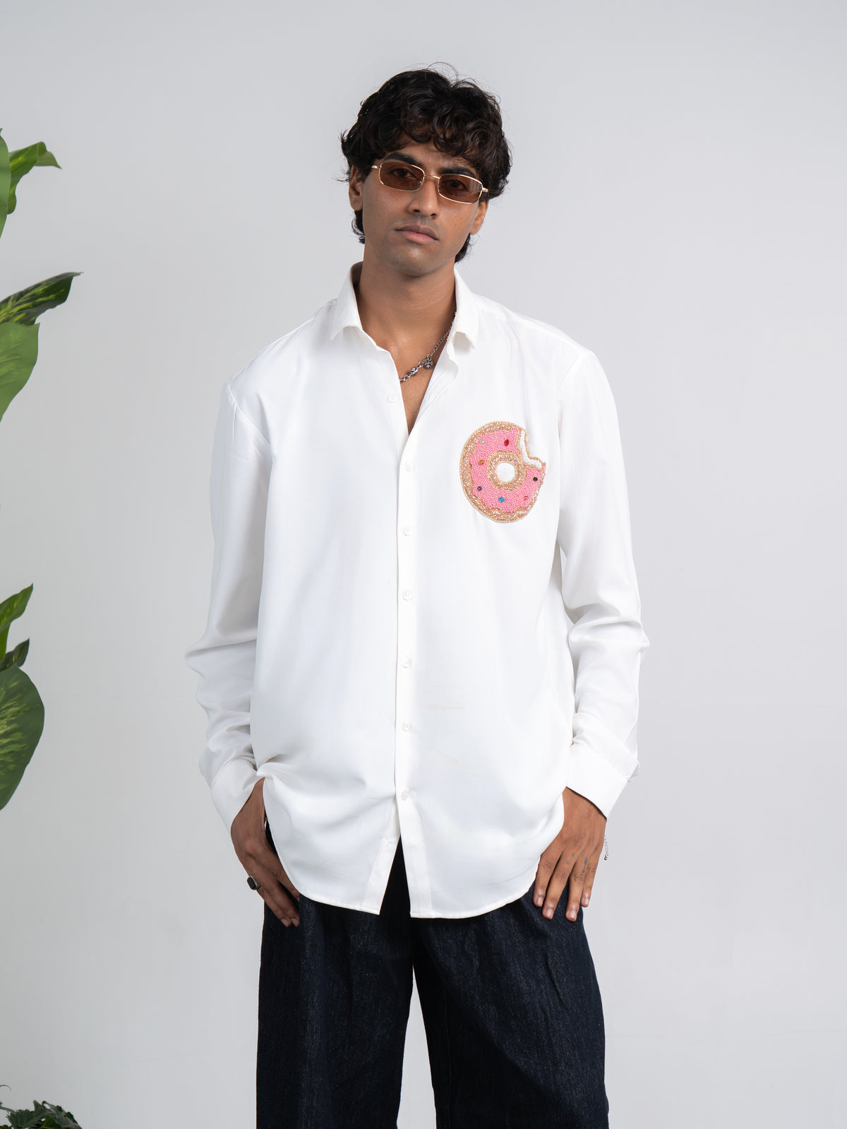Hand Beaded Half - Donut white shirt