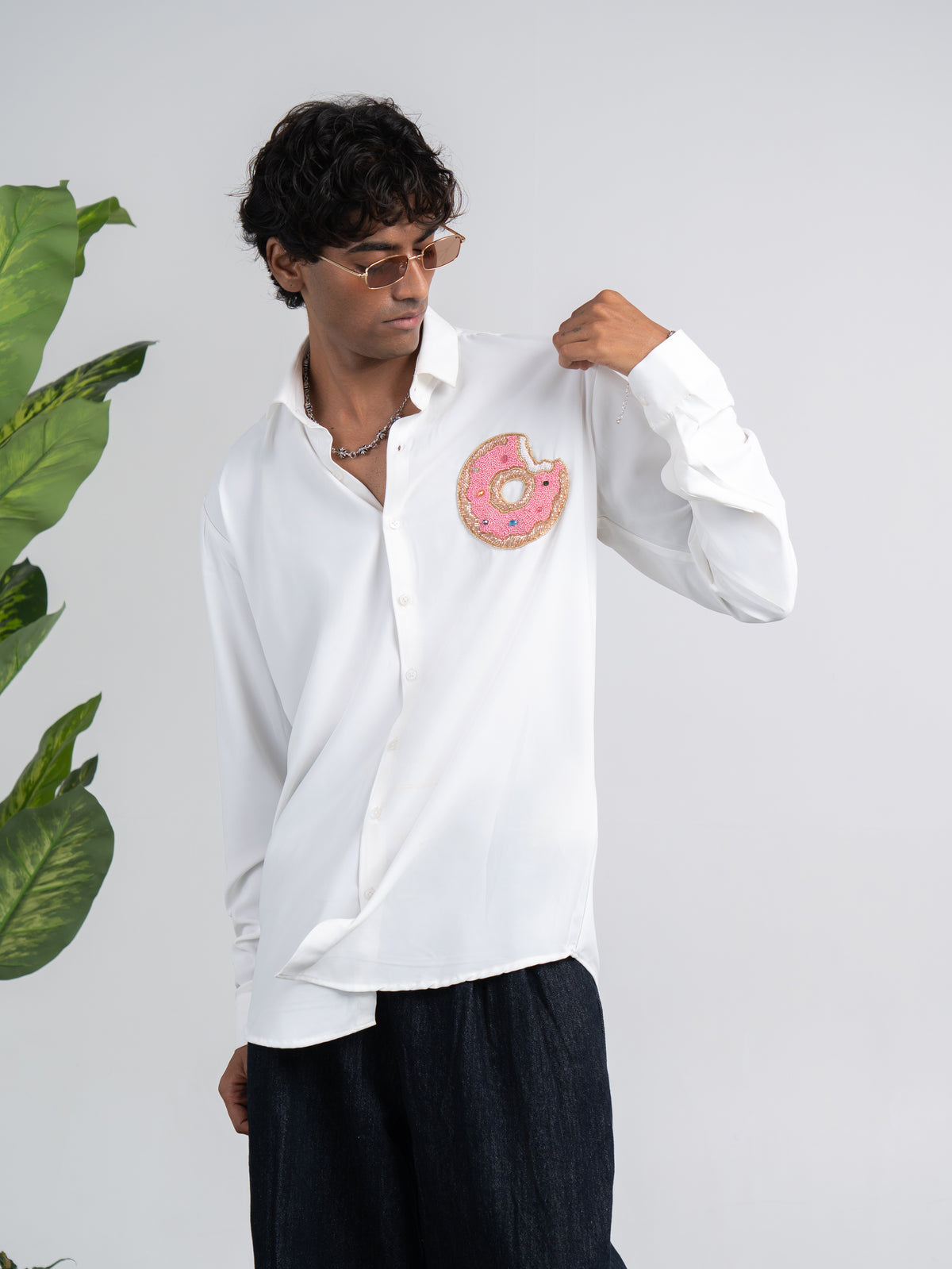 Hand Beaded Half - Donut white shirt